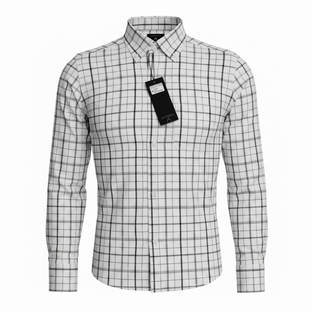 Antigua Mens Keen Grid Button Down Shirt Black White 104245 Long Sleeve M
